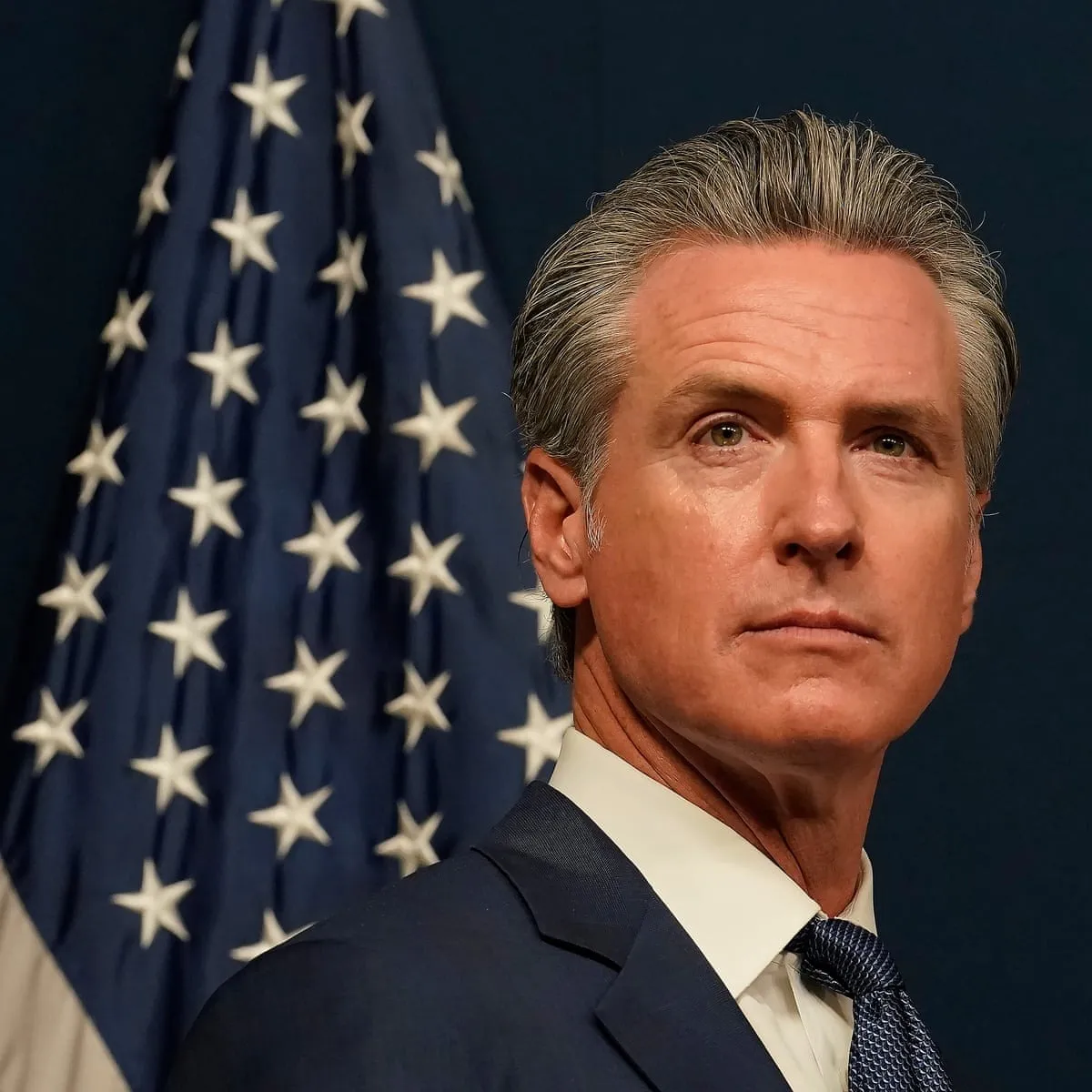 Gavin Newsom looking serious